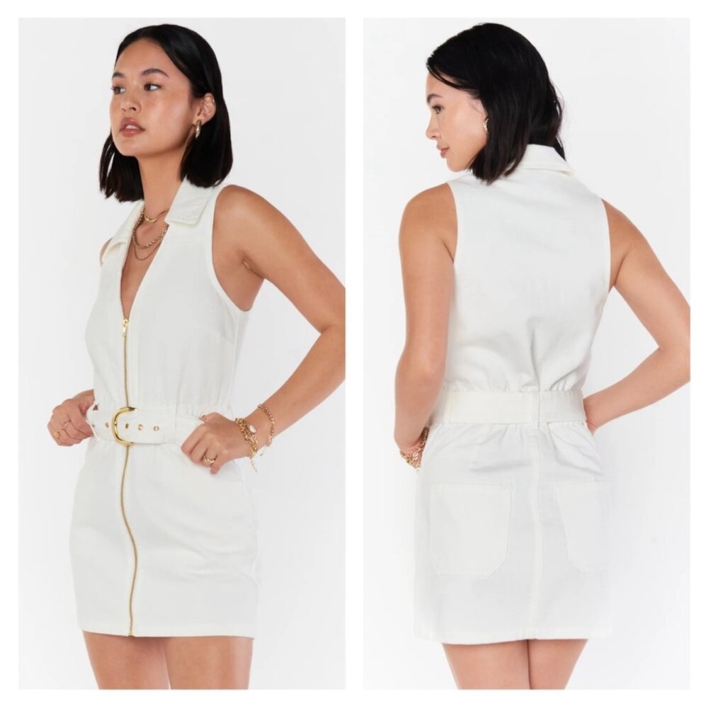 SHOW ME YOUR MUMU Oxford Tank Dress M White Denim Gold Exposed Zipper Sleeveless
